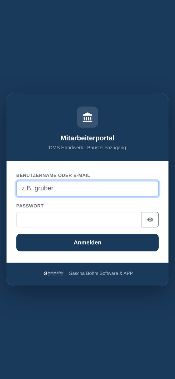 Mitarbeiterportal-Login für den Baustellenzugang